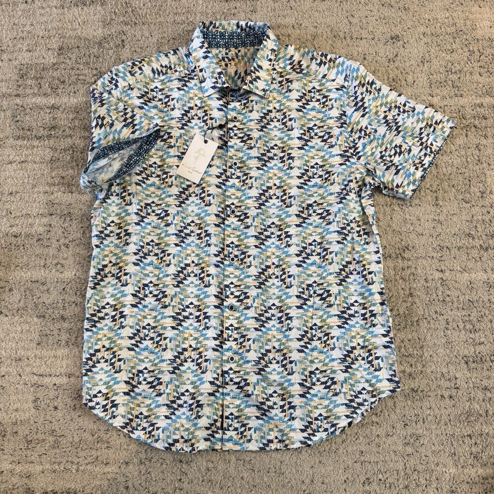 Robert Graham Geometric Men’s Large Abstract Print Button Up Short Sleeve Shirt